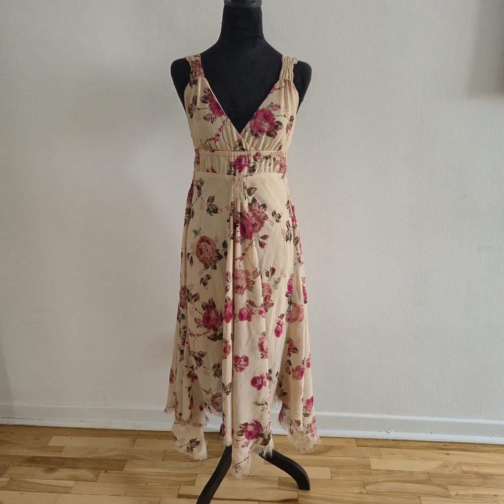 Floral Fairycore Handkerchief Midi Dress